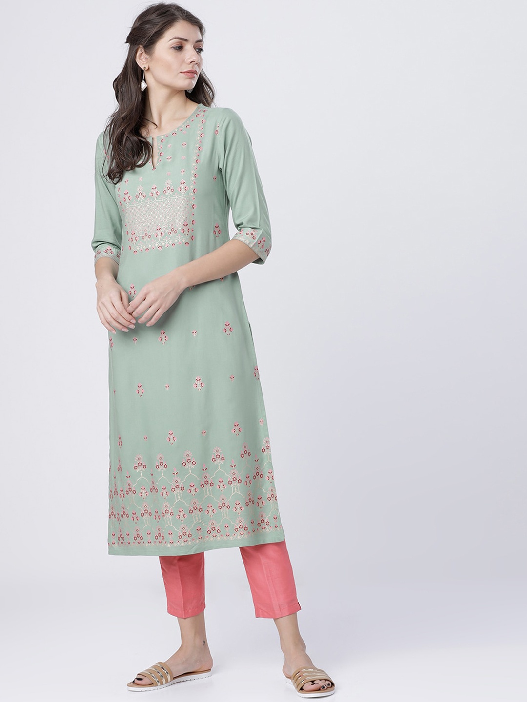 

Vishudh Women Green Printed Kurta, Red