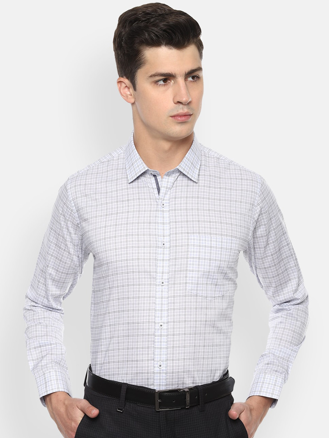 

Van Heusen Men White Slim Fit Checked Cotton Formal Shirt