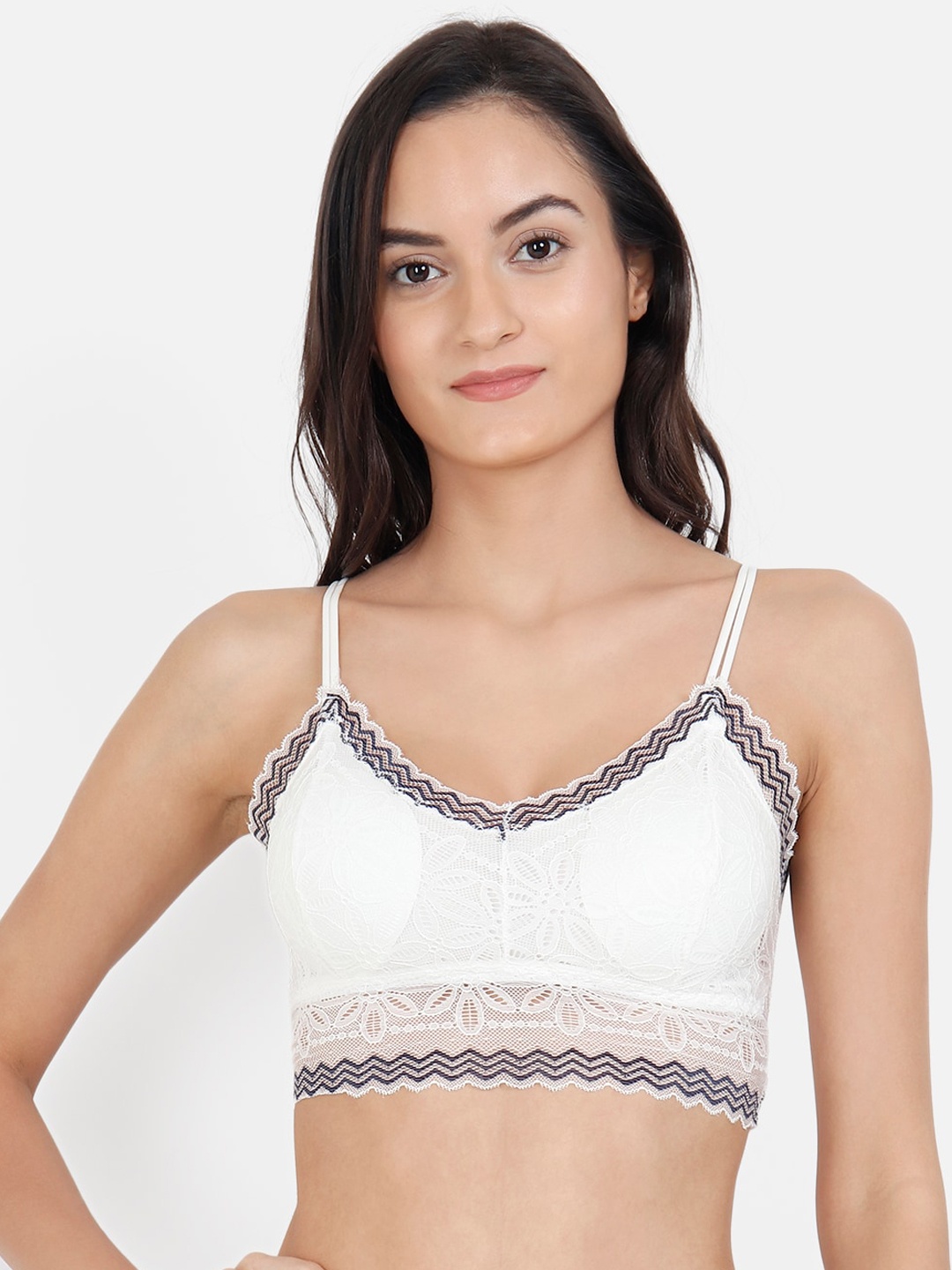 

Lebami White & Black Lace Non-Wired Lightly Padded Bralette Bra