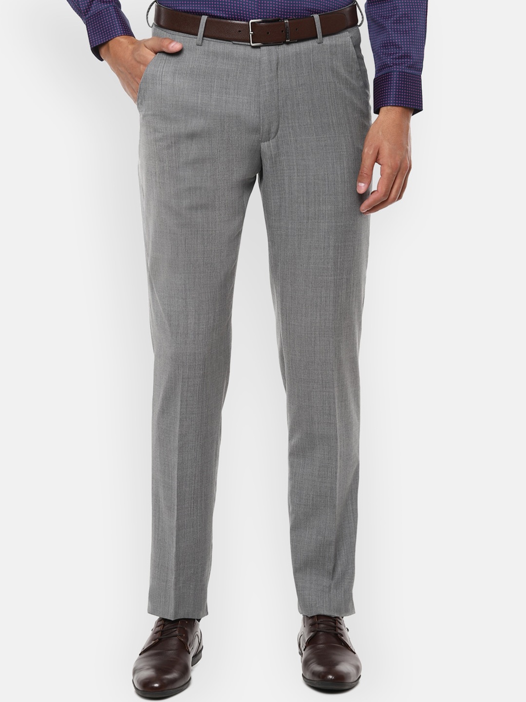 

Van Heusen Men Grey Regular Fit Self Design Formal Trousers