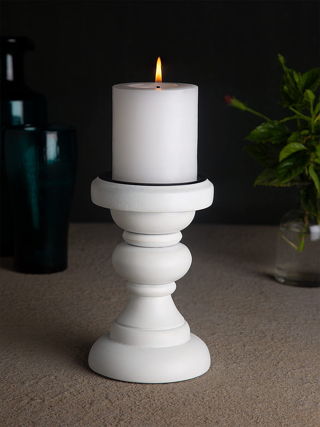 ellementry White Solid Haute Wooden Candle Stand