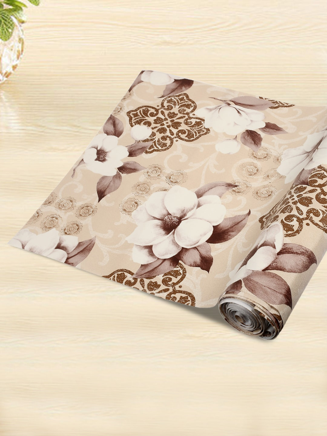 

Kuber Industries Cream Coloured & Brown Printed PVC Water-Resistant Shelf Liner 10 m