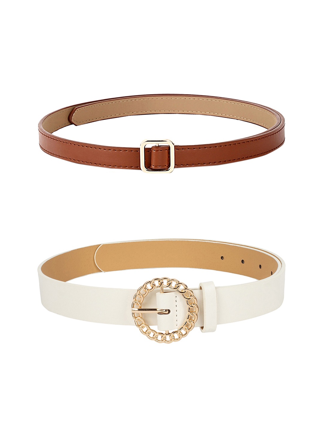 

CRUSSET Women Pack of 2 Tan and White Belt