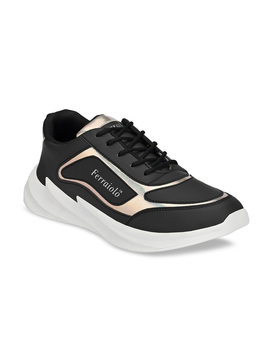 

Ferraiolo Men Black & Gold-Toned Colourblocked Sneakers