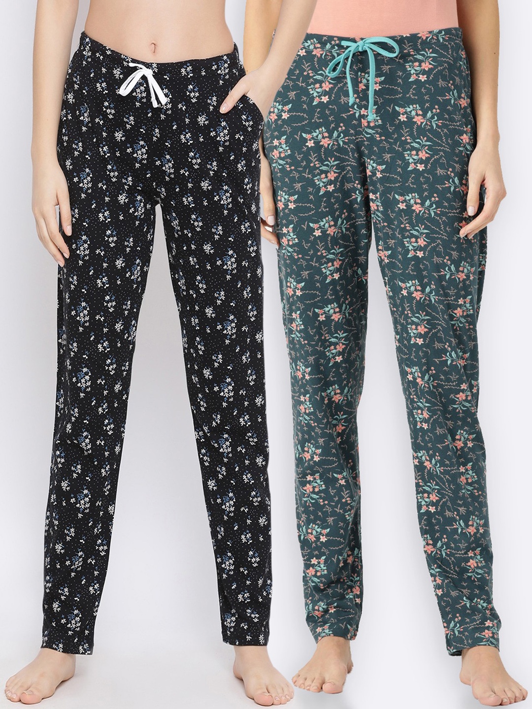 

Kanvin Women Pack Of 2 Printed Lounge Pants, Black