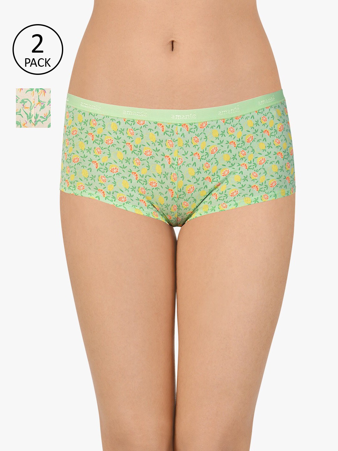 

Amante Women Pack of 2 Printed Low-Rise Boy Shorts PPK62101, Assorted