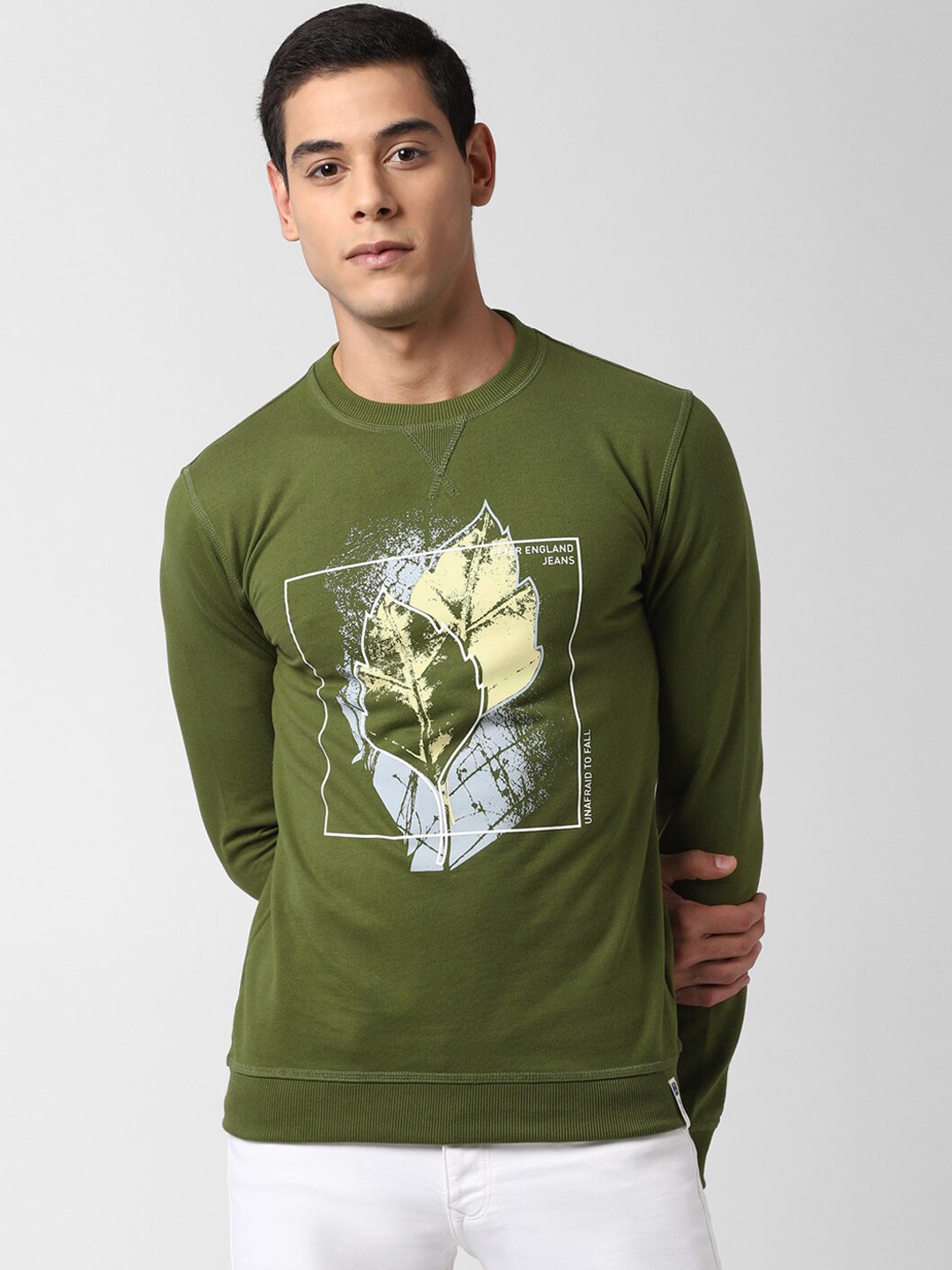 

Peter England Casuals Men Olive Green Printed Cotton Sweatshirt