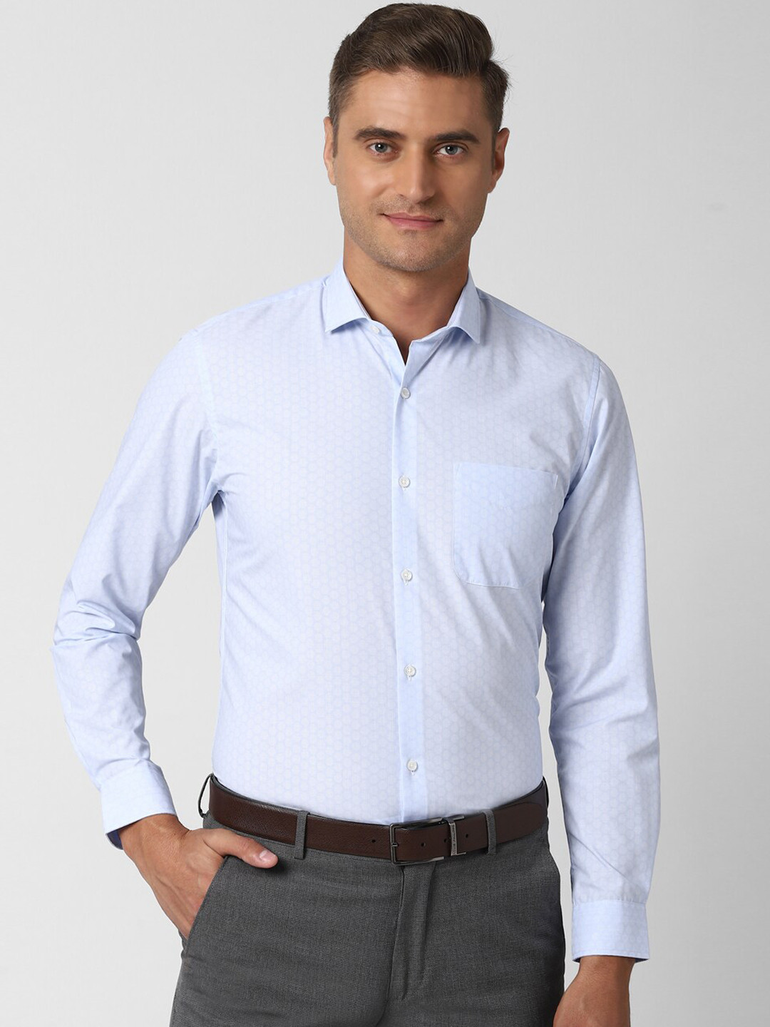 

Peter England Men Blue Slim Fit Self Design Formal Shirt