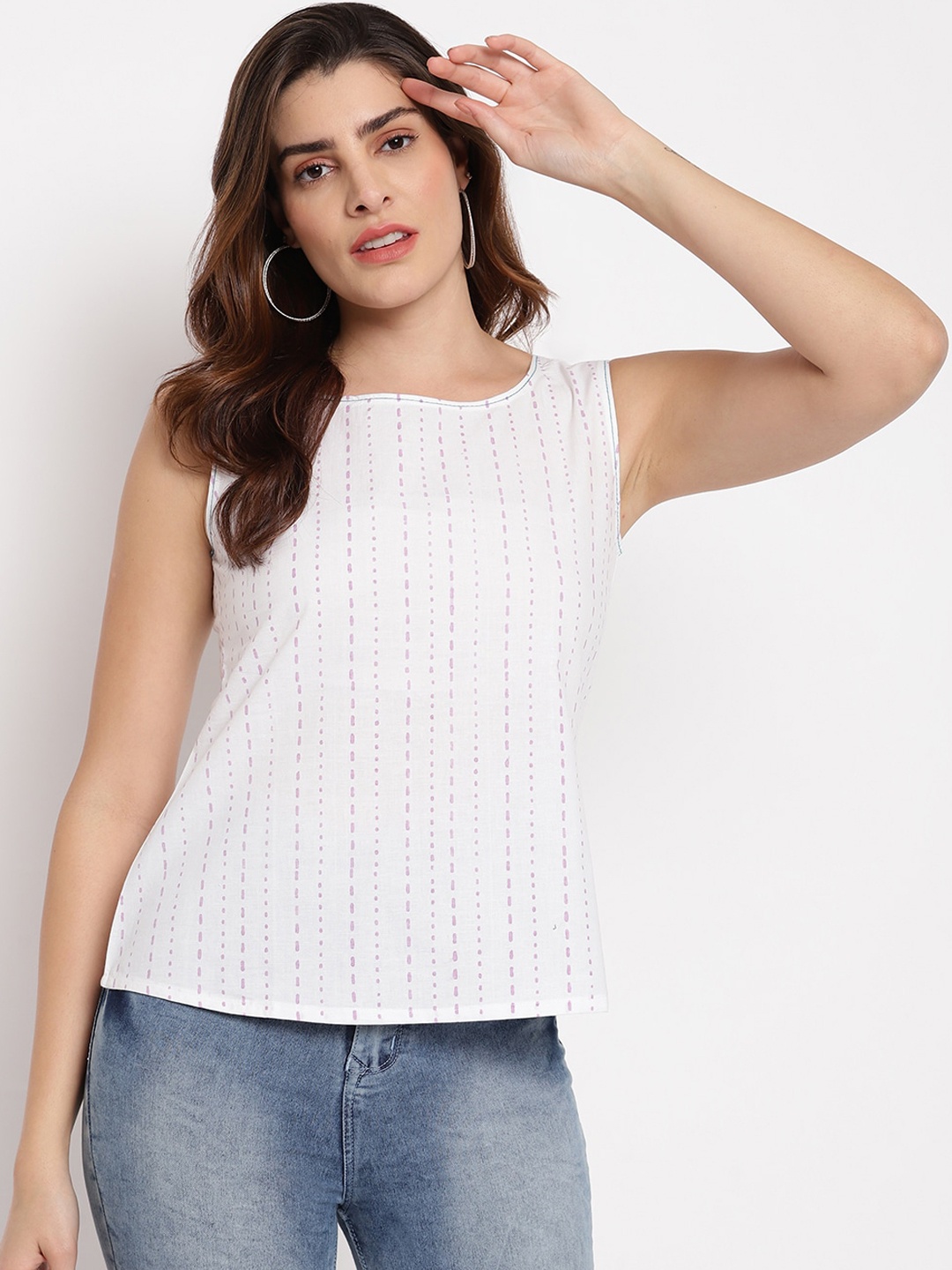 

Marc Loire Women White & Lavender Printed Top