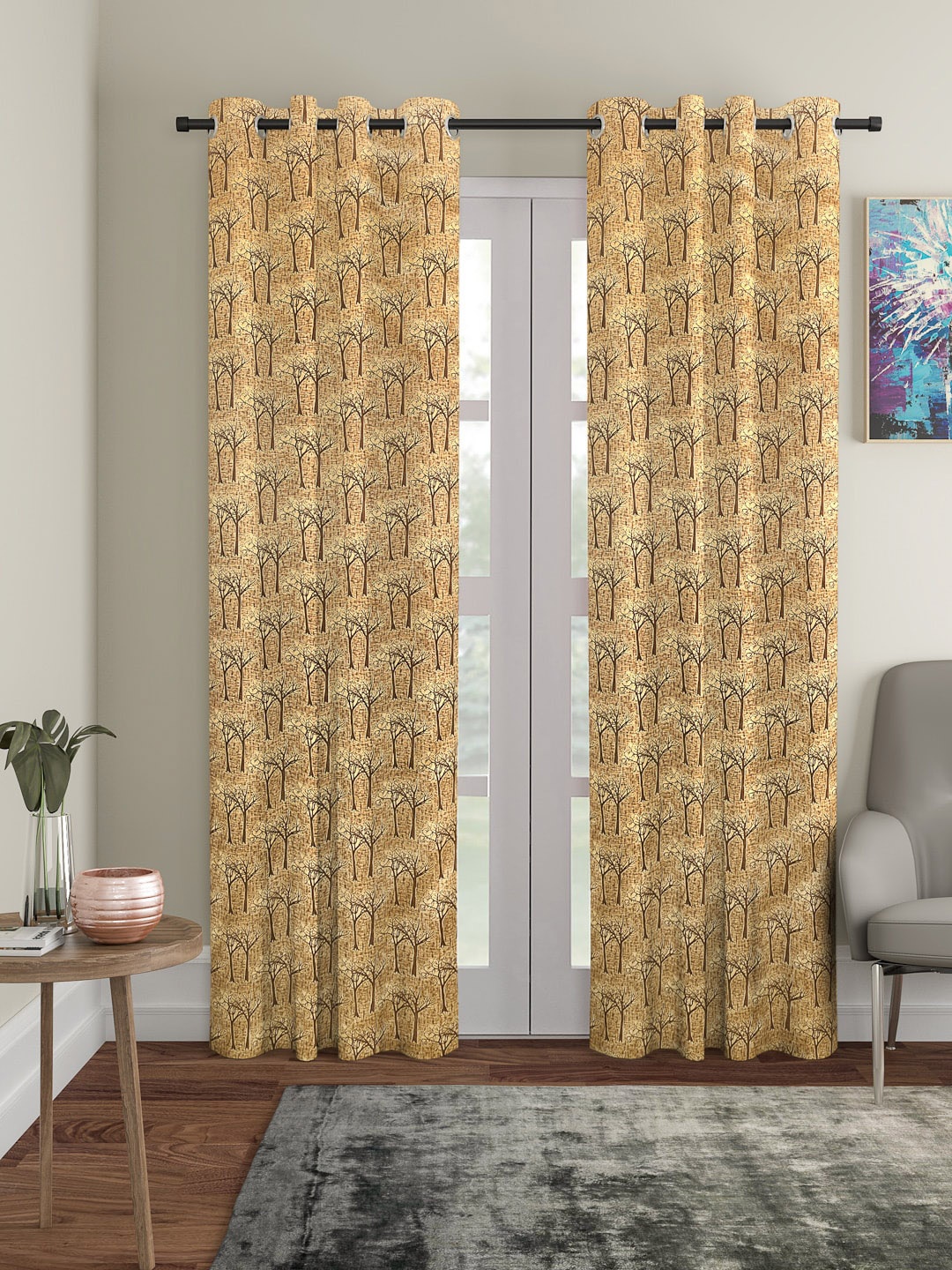 

HOSTA HOMES Beige & Brown Set of 2 Printed Door Curtains