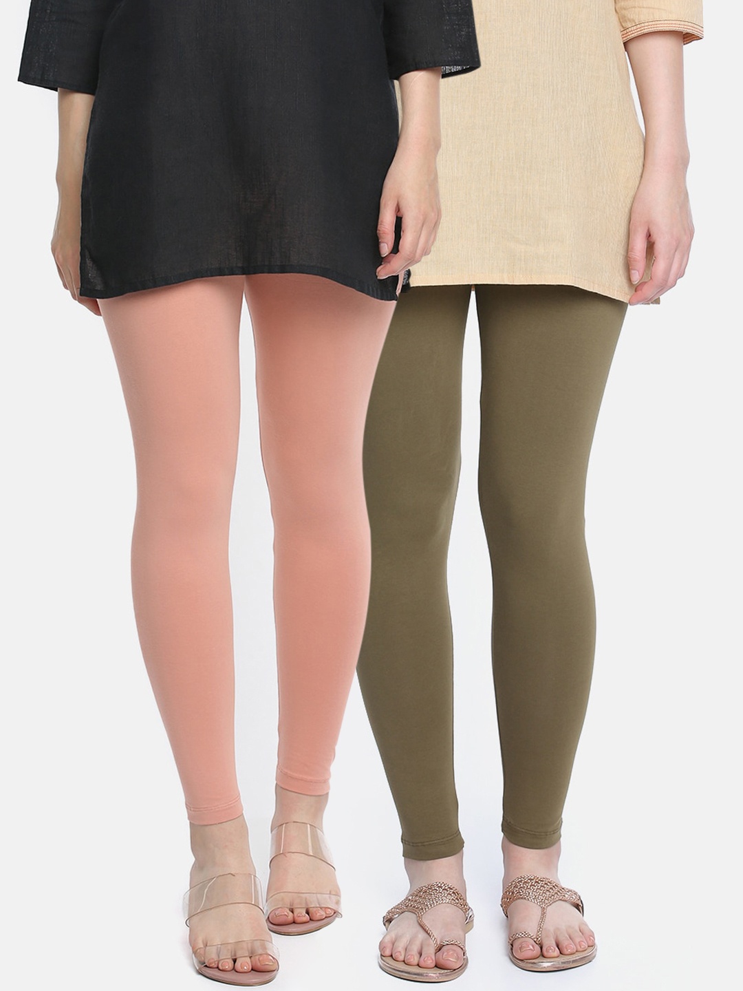 

Dollar Missy Women Pack Of 2 Solid Ankle-Length Leggings, Olive