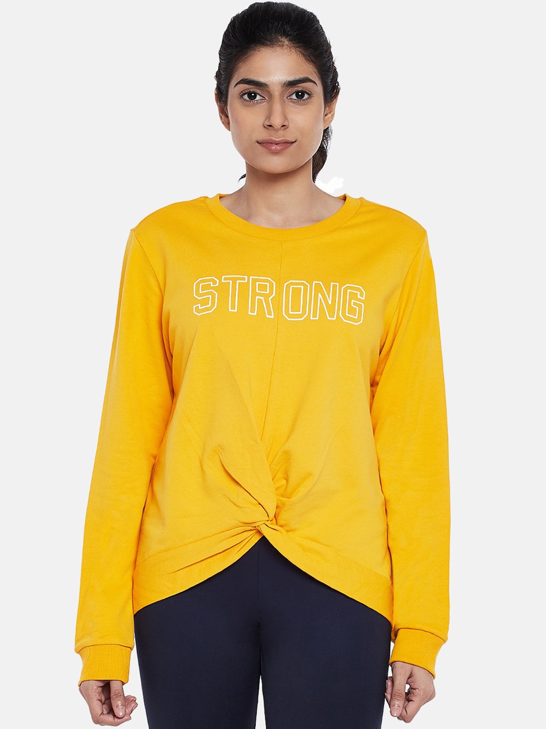 

Ajile by Pantaloons Women Mustard Yellow & White Printed Cotton Sweatshirt