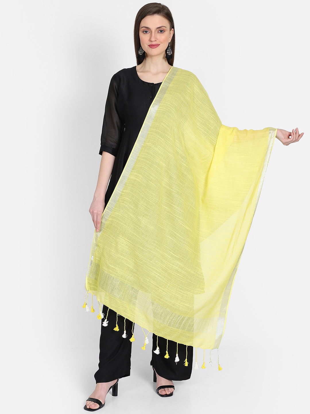 

THE WEAVE TRAVELLER Yellow & White Solid Dupatta
