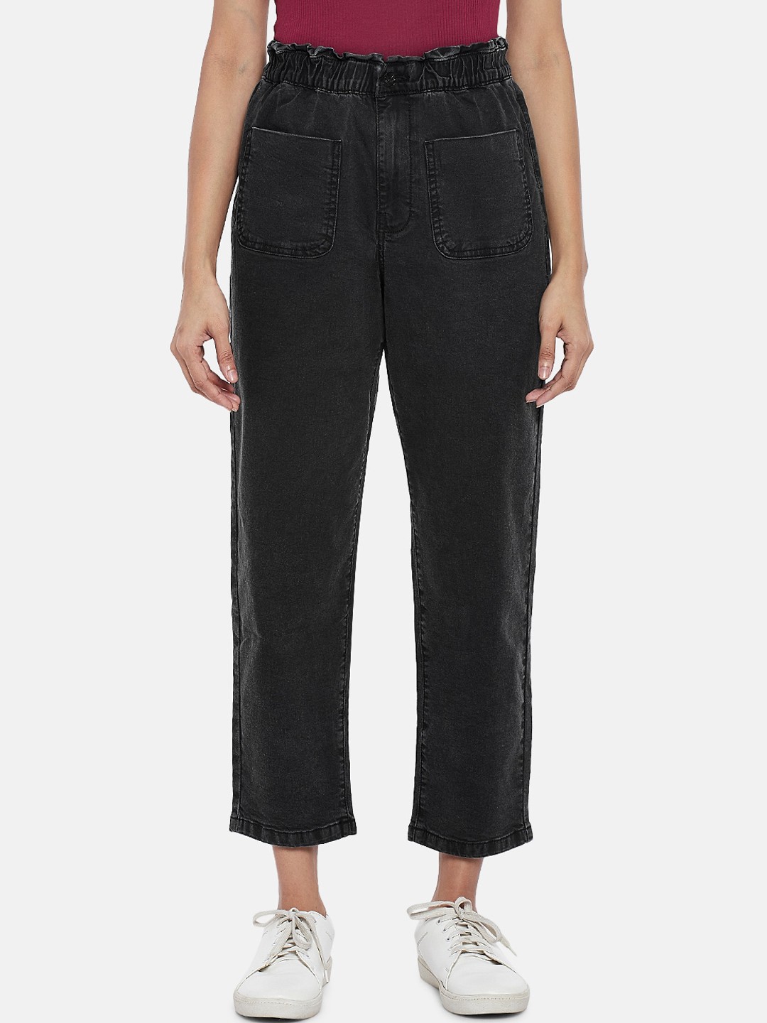 

People Women Black Relaxed Fit Mid-Rise Clean Look Jeans
