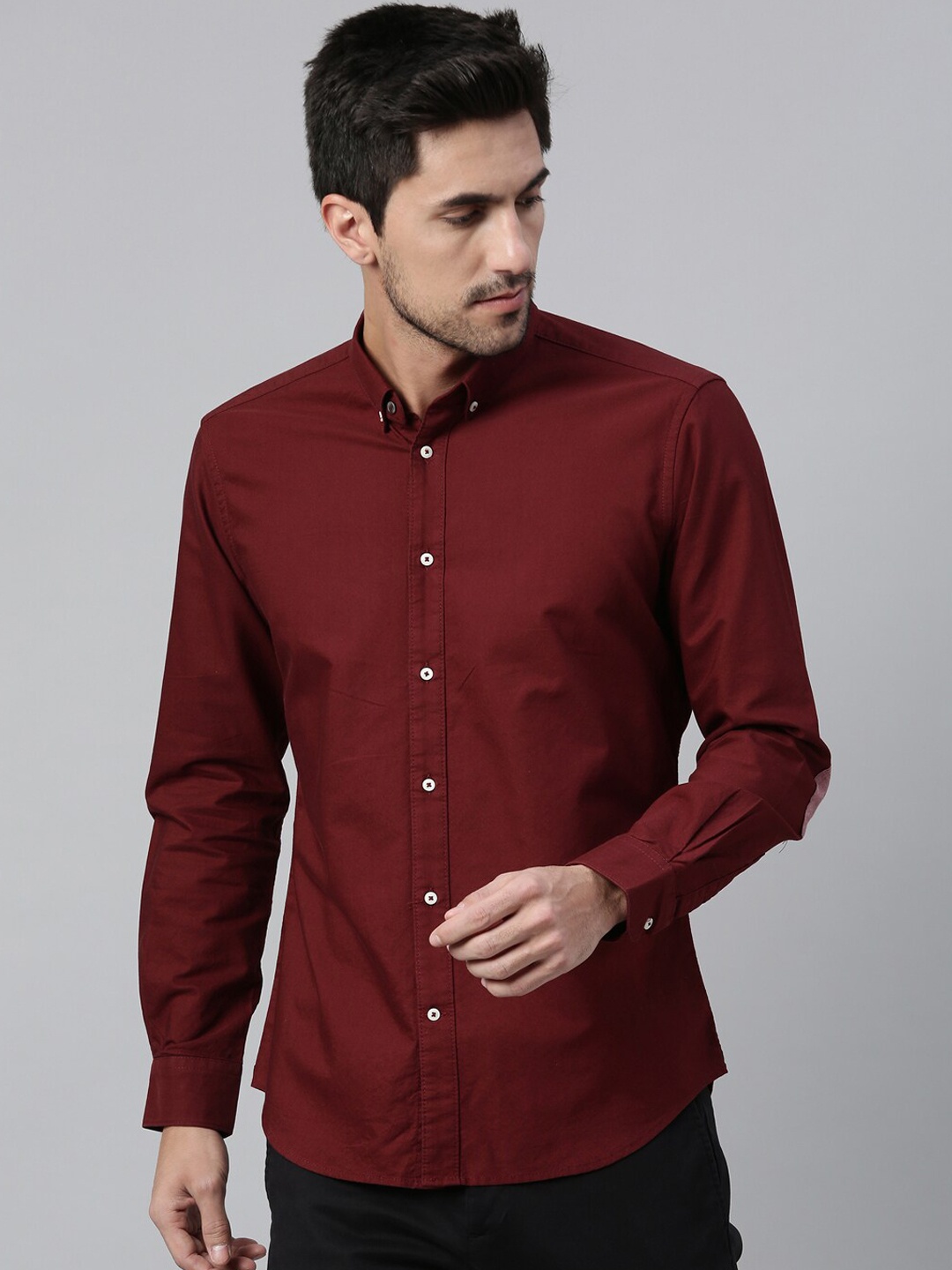 

RARE RABBIT Men Maroon Regular Fit Solid Casual Shirt