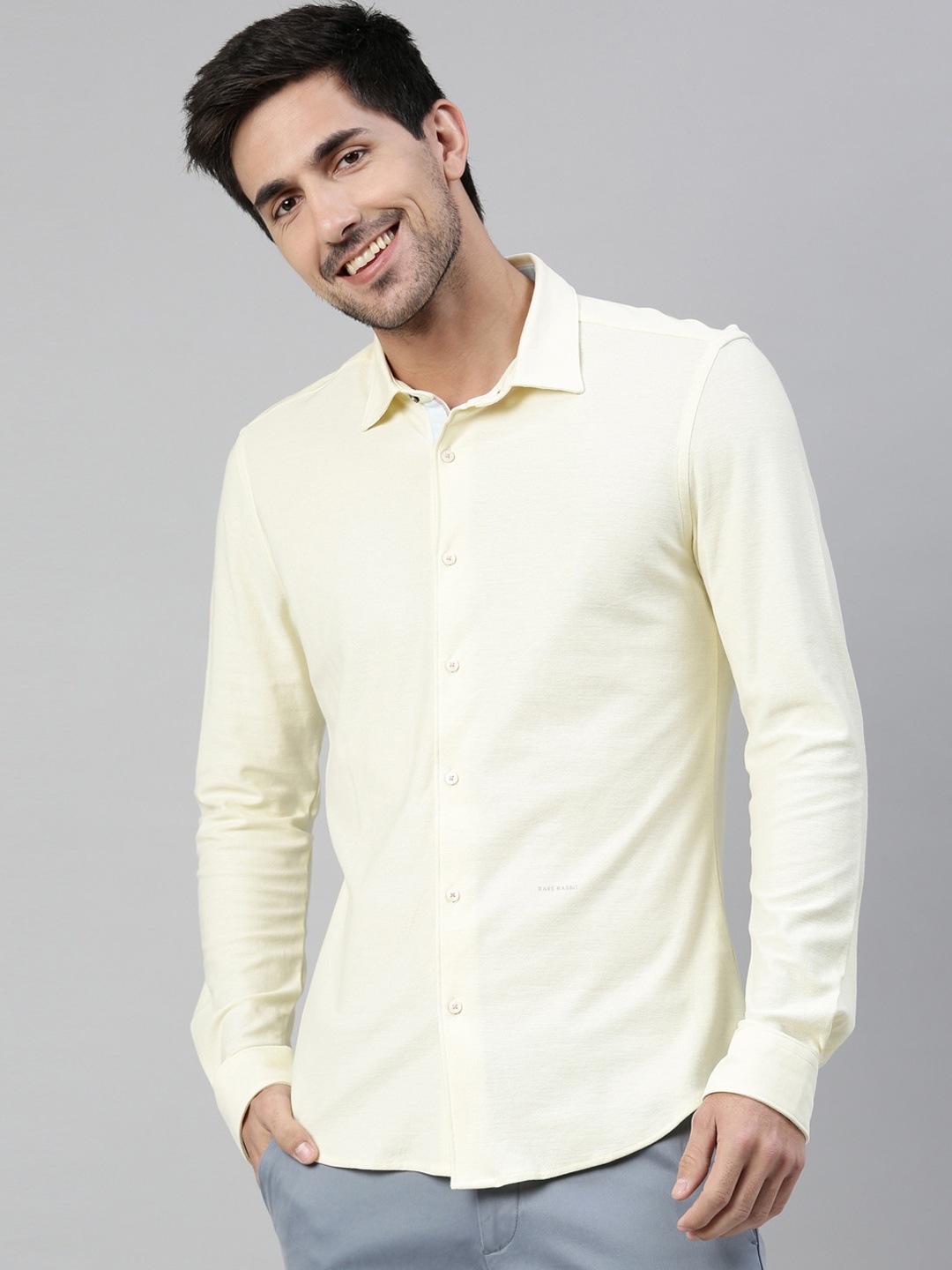 

RARE RABBIT Men Breath Regular Fit Solid Shirt, Yellow