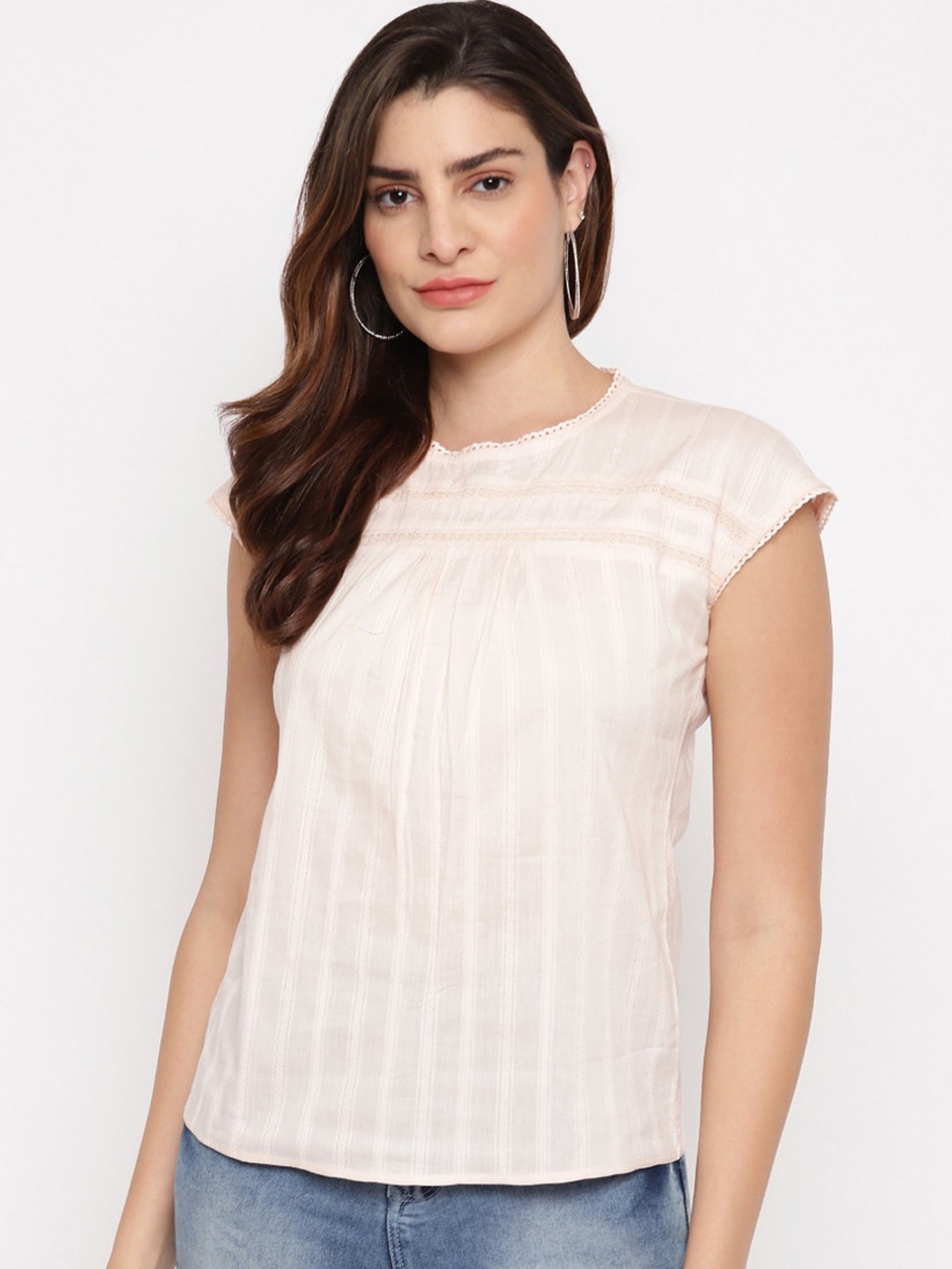 Marc Loire Peach-Coloured Dobby Laced Top