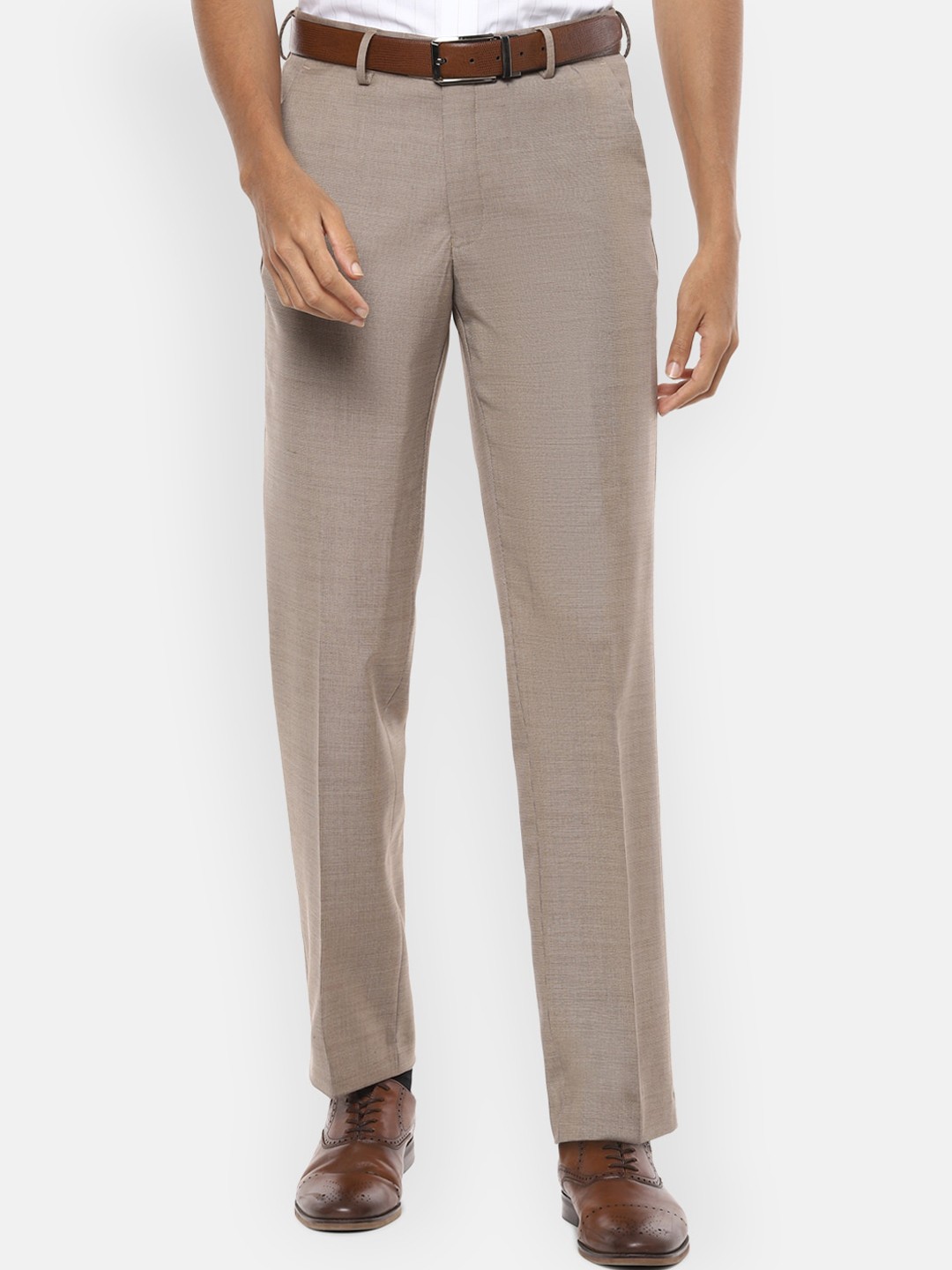

Van Heusen Men Beige Regular Fit Self Design Formal Trousers