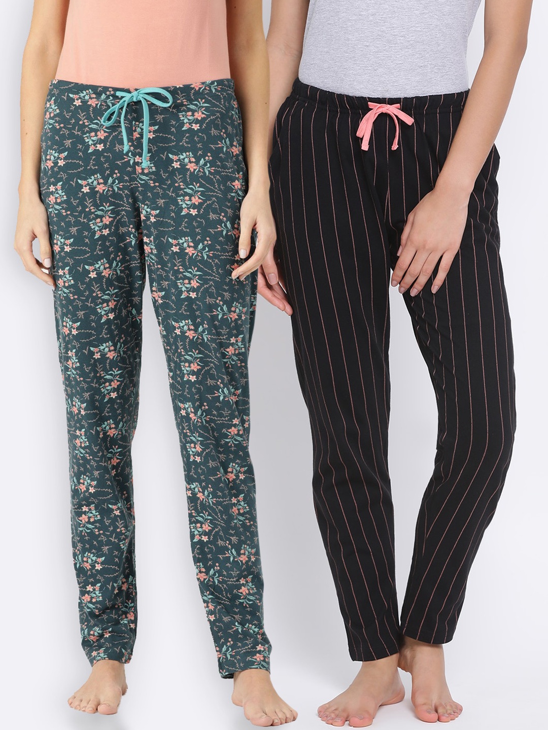 

Kanvin Women Pack of 2 Printed Cotton Lounge Pants PJ1019+PJ1116, Teal