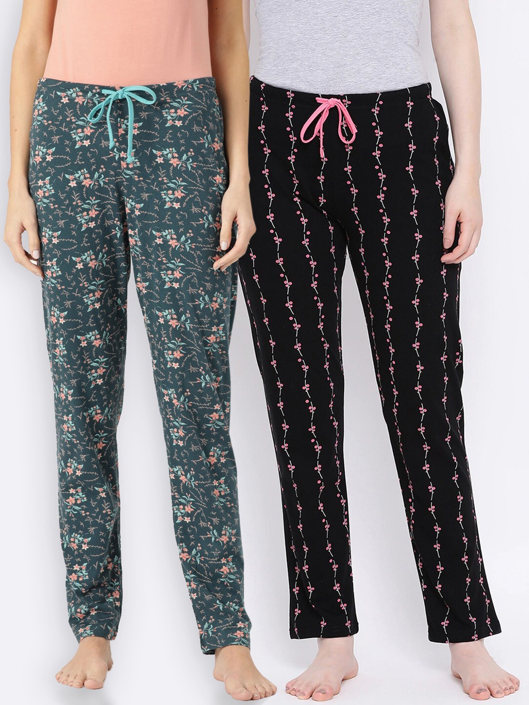 

Kanvin Women Pack Of 2 Printed Lounge Pants, Green