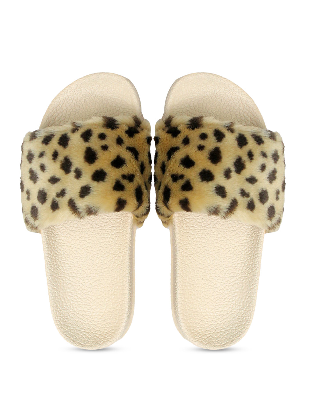 

FREECO Women Cream-Coloured & Black Animal Print Printed Room Slippers