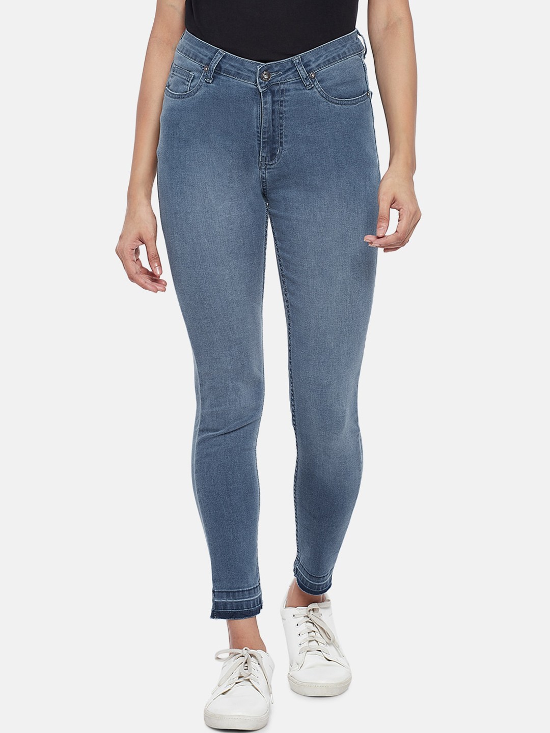 

People Women Blue Skinny Fit Mid-Rise Clean Look Jeans