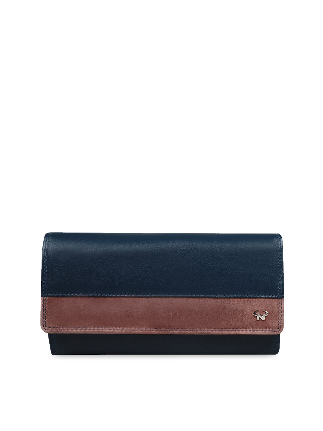 

CALFNERO Women Colourblocked Leather Three Fold Wallet, Navy blue
