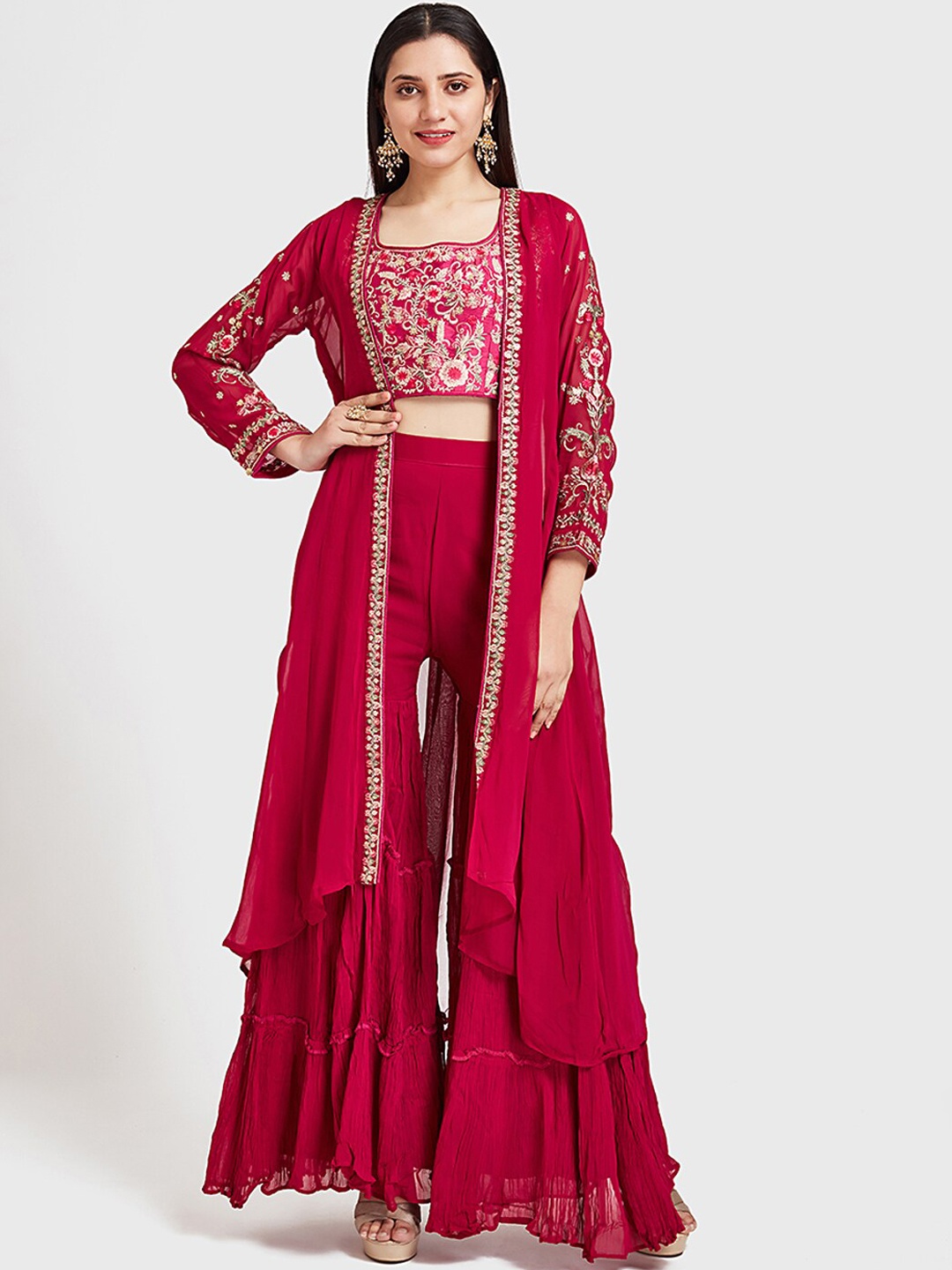 

Neerus Women Magenta Red & Golden Embellished Top with Palazzos