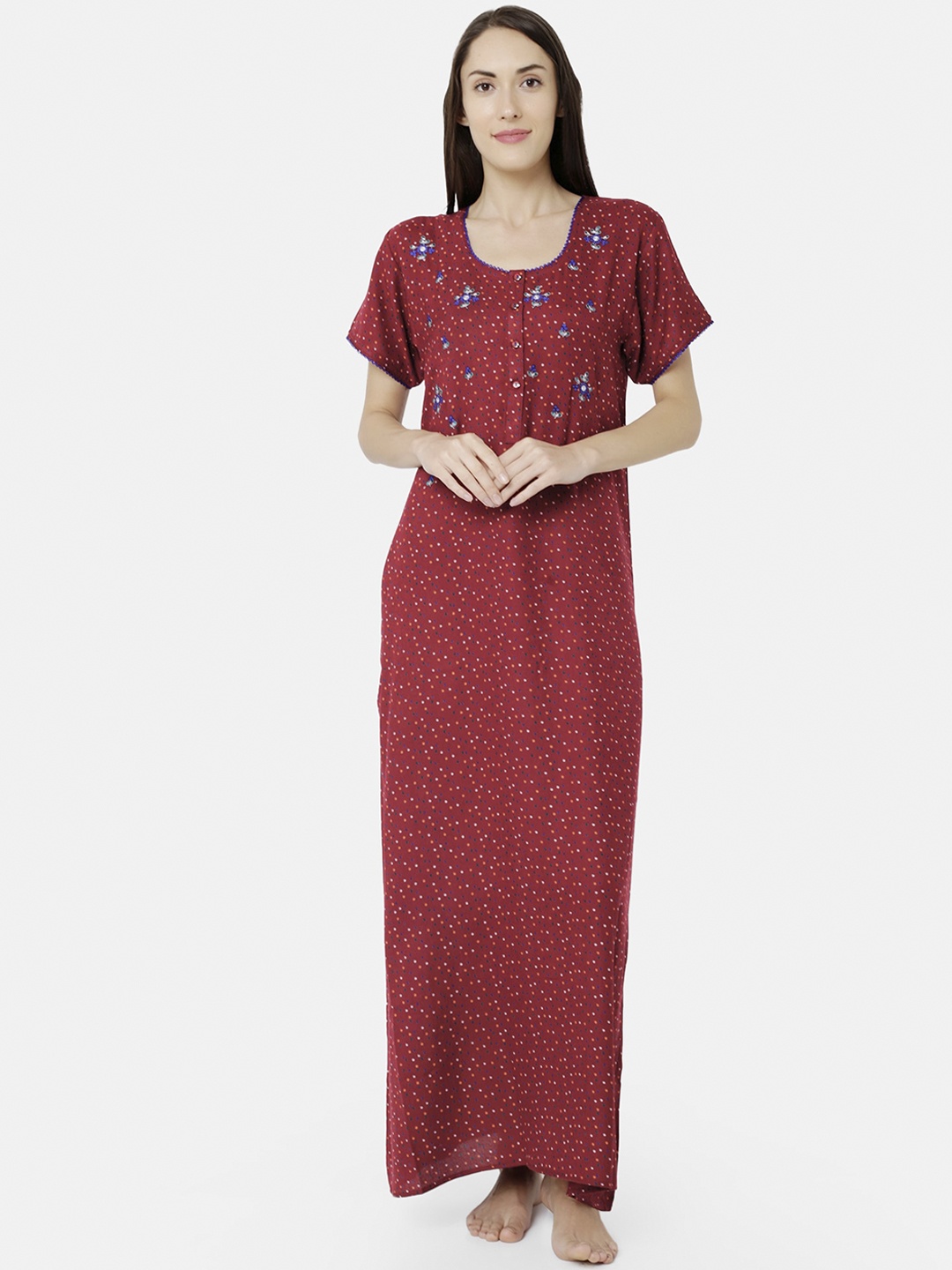 

Sand Dune Printed Alpine A-line Nightrdress, Maroon