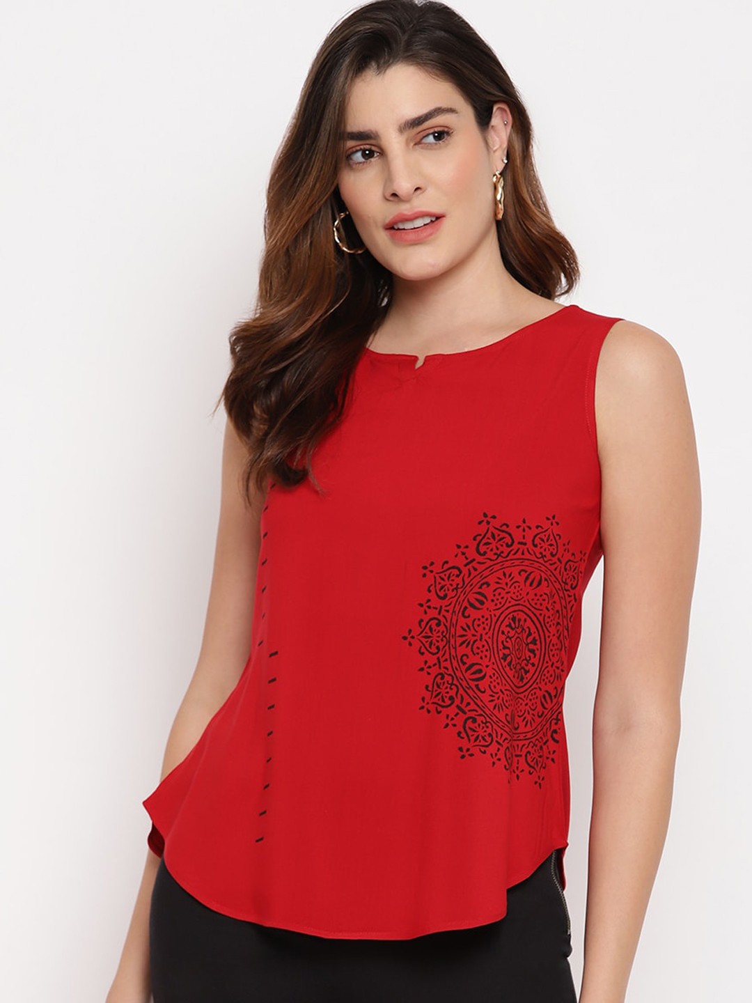 

Marc loire Red Ethnic Motifs Printed High-Low Top