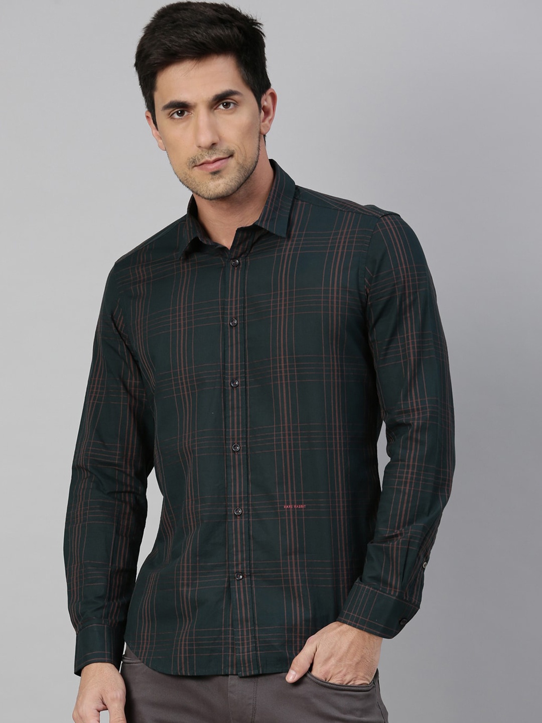 

RARE RABBIT Men Vola Regular Fit Checked Shirt, Navy blue