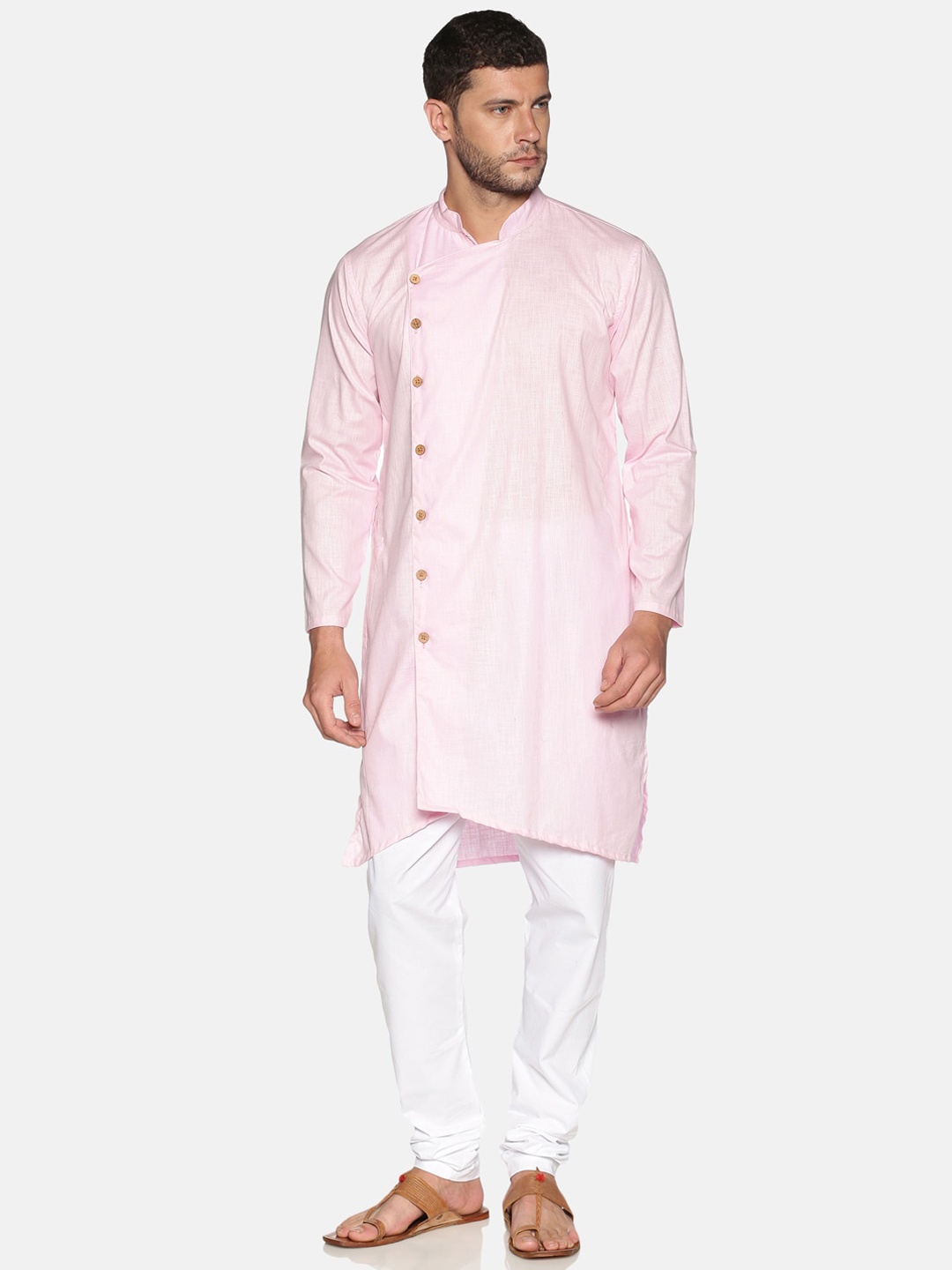 

Sethukrishna Men Pink & White Solid Kurta with Pyjamas