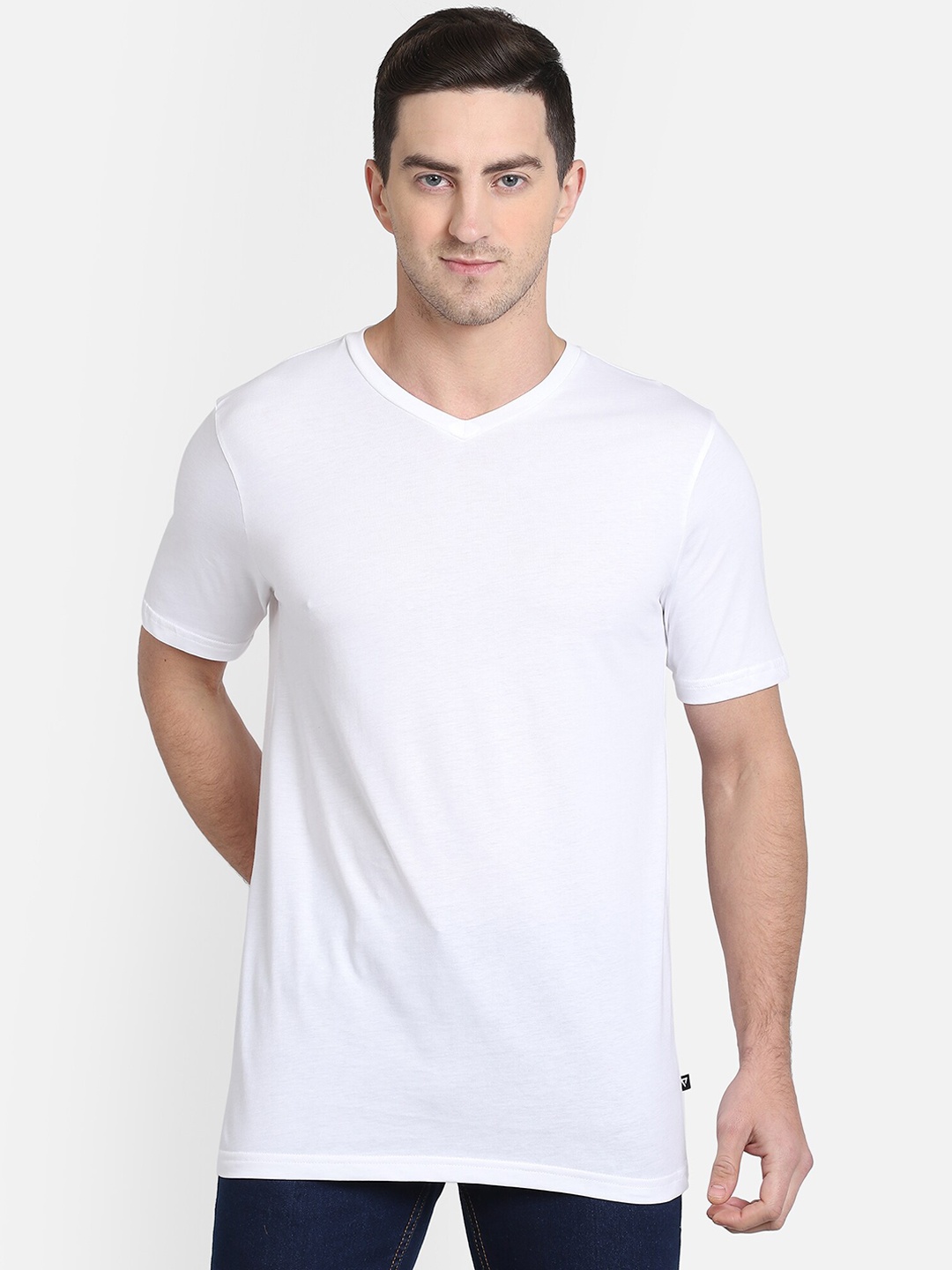 

PROTEENS Men White Solid V-Neck T-shirt