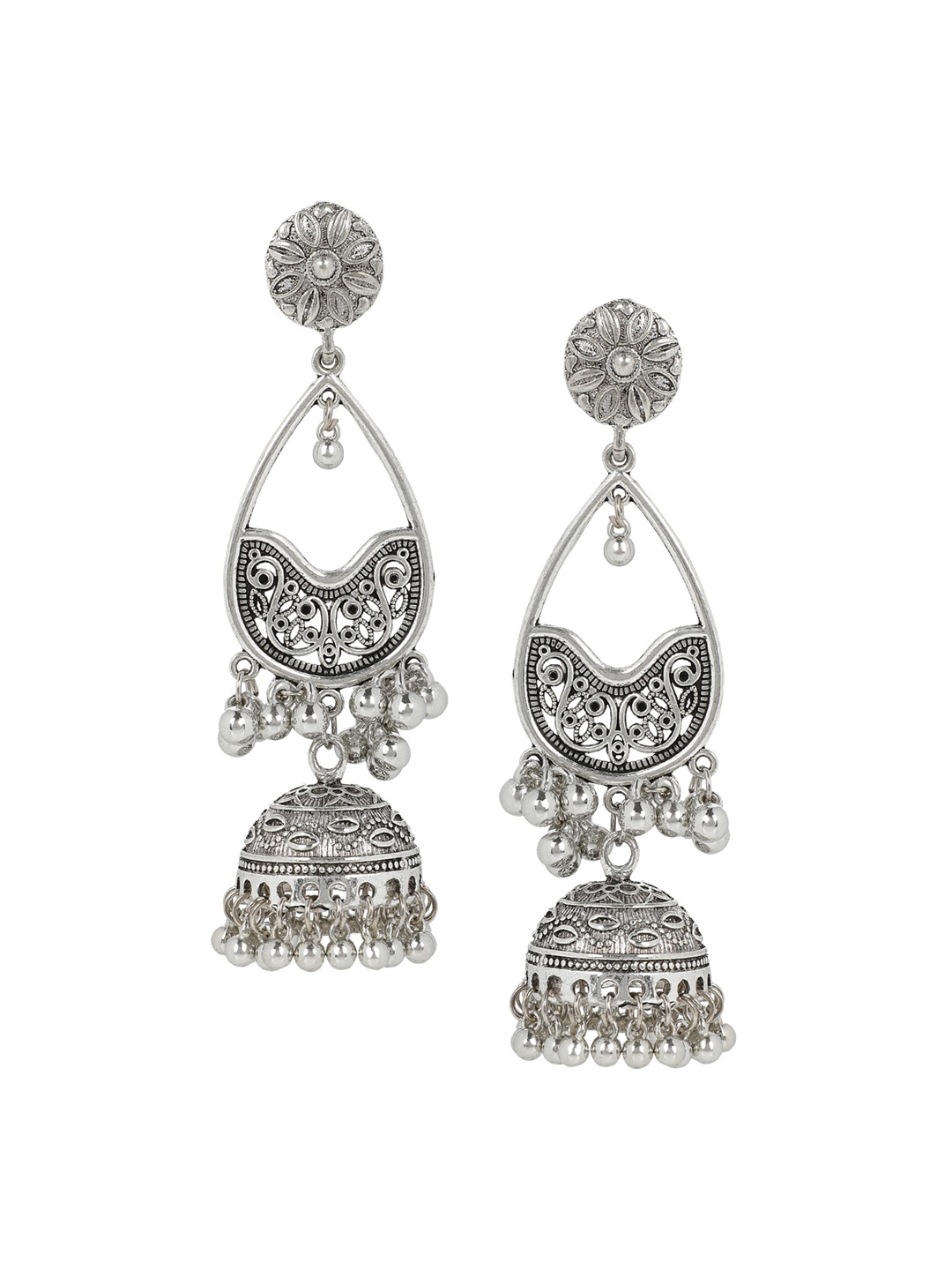 

SATCHEL Silver-Toned Dome Shaped Jhumkas