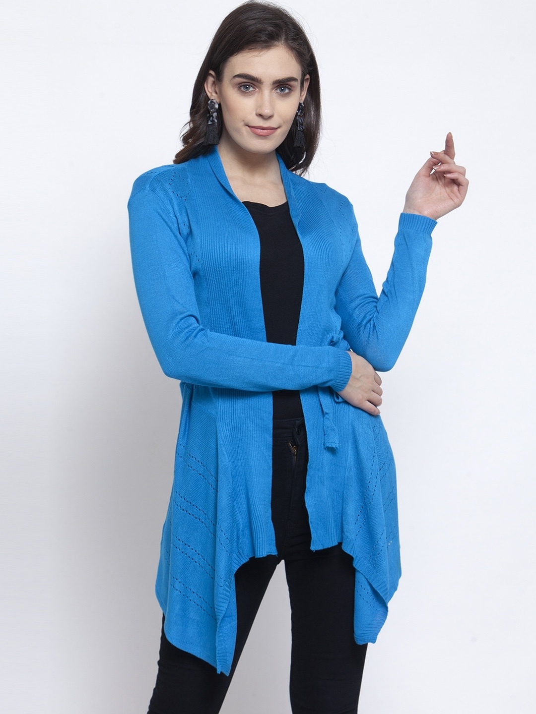 

KLOTTHE Women Blue Solid Tie-Up Shrug