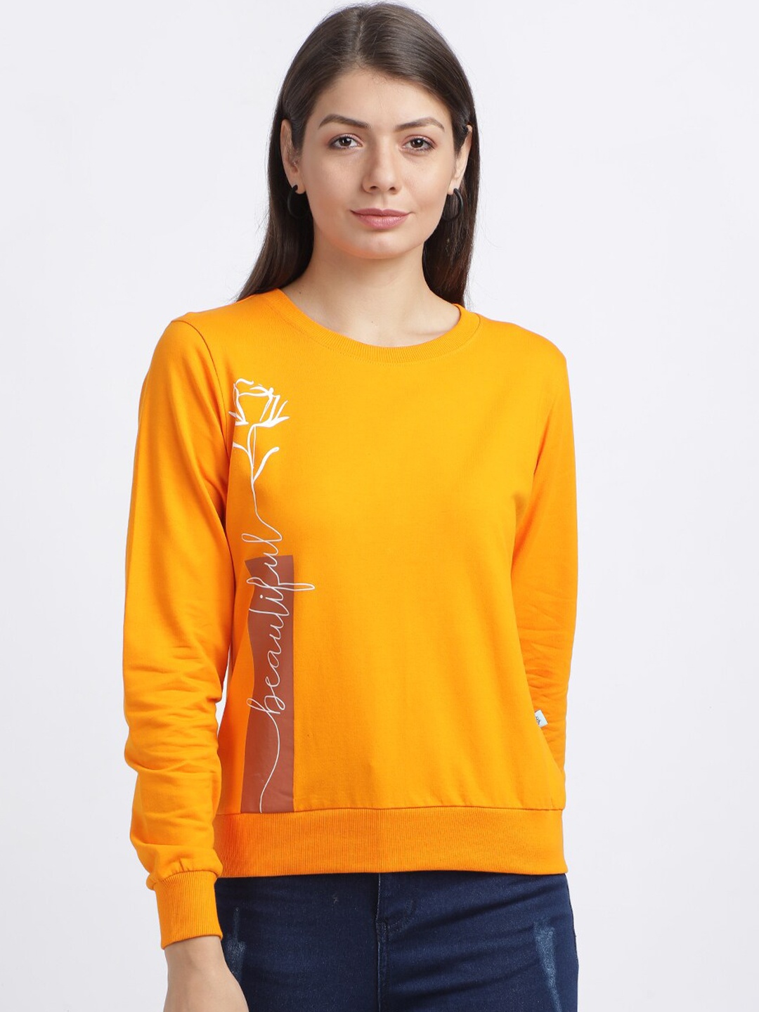 

BEVERLY BLUES Women Mustard Printed Sweatshirt