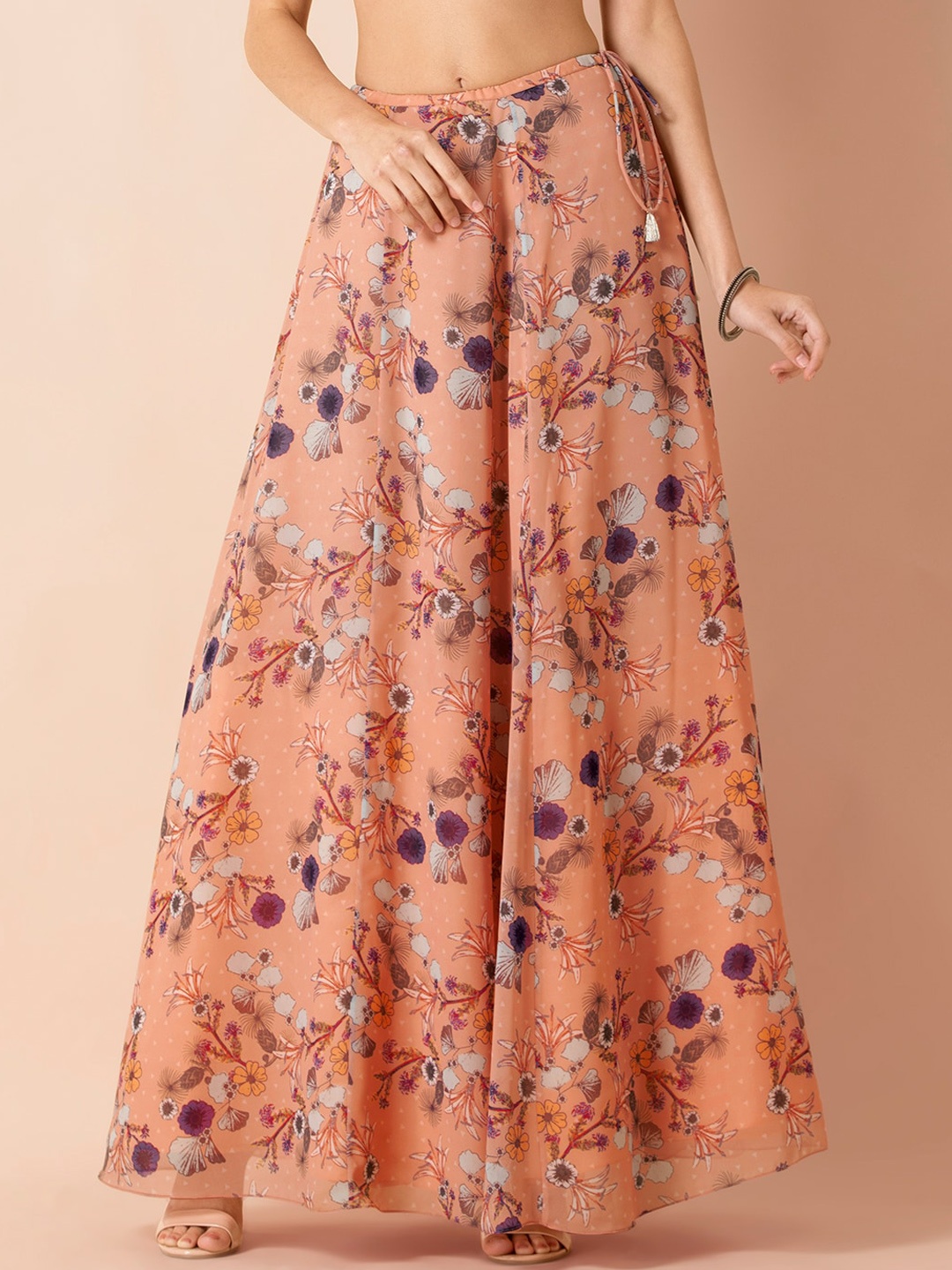 

INDYA X Payal Singhal Women Pink Floral Print Maxi A-Line Skirt