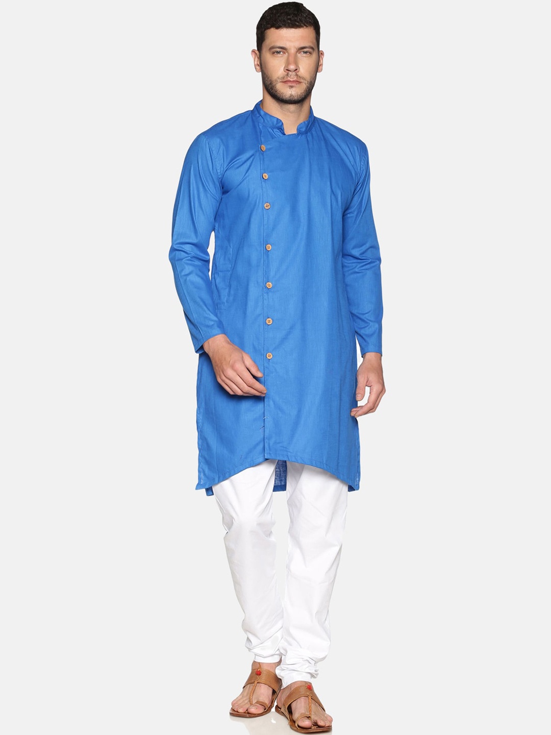 

Sethukrishna Men Blue & White Solid Cotton Kurta with Churidar