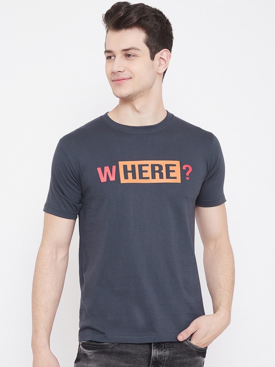 

Camey Men Blue Printed Round Neck T-shirt