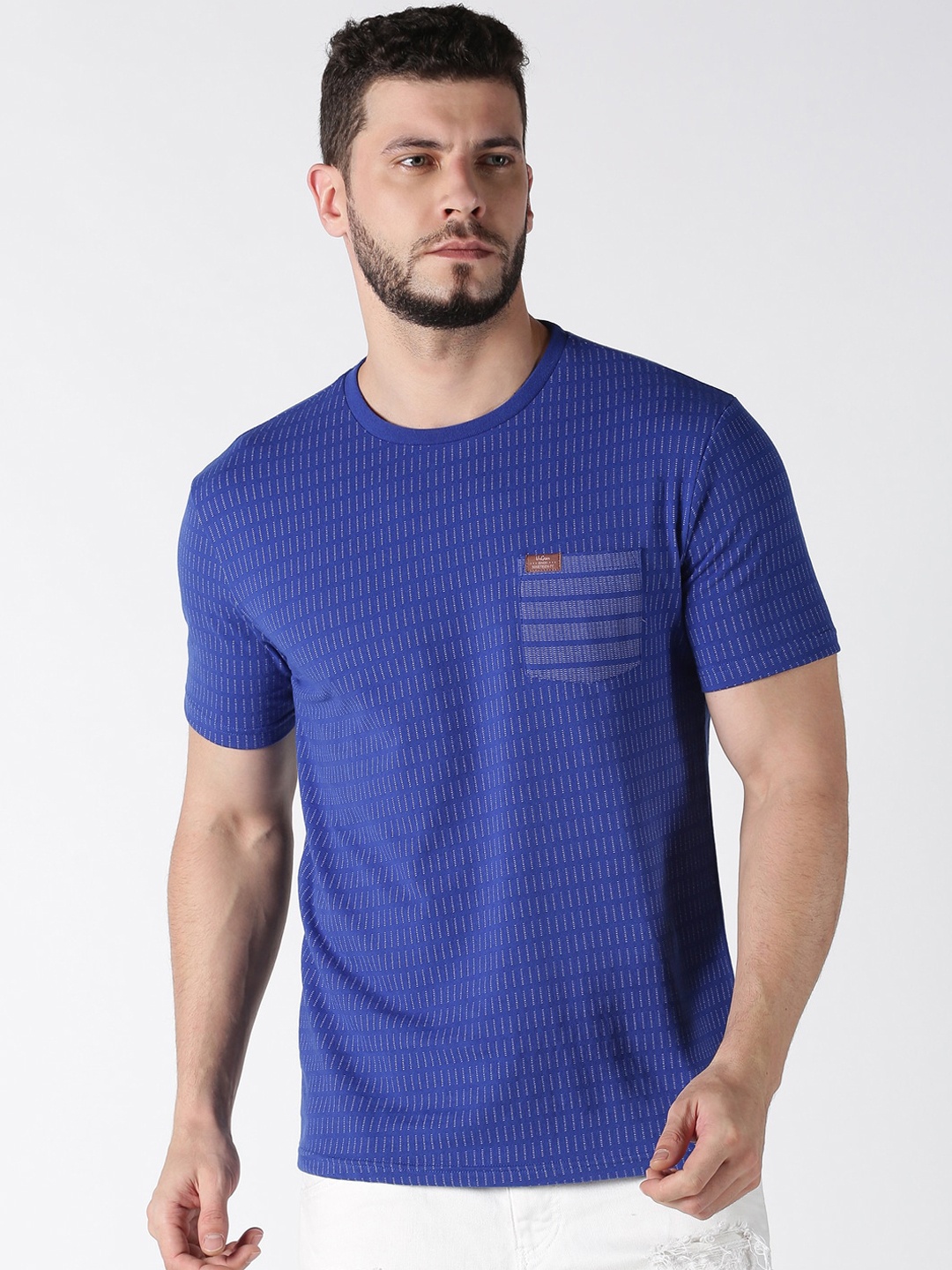 

UrGear Men Blue Self Design Round Neck Cotton Pure Cotton T-shirt