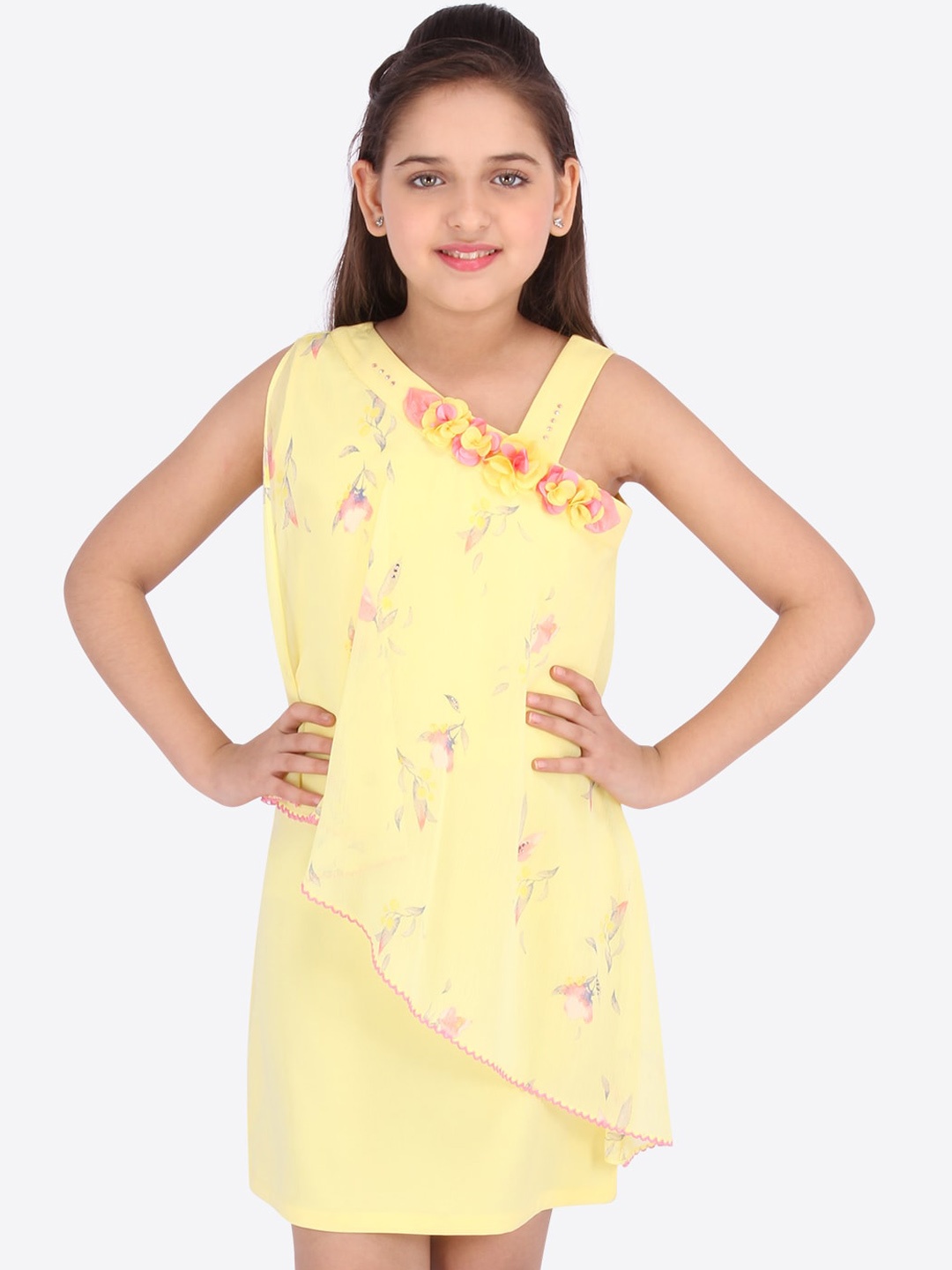 CUTECUMBER Girls Yellow Printed A-Line Dress