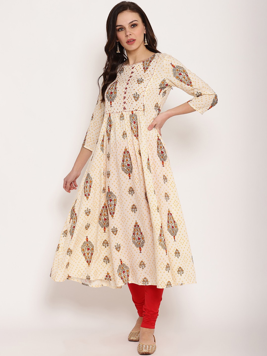 

Ramas Women Cream-Coloured Printed Anarkali Kurta