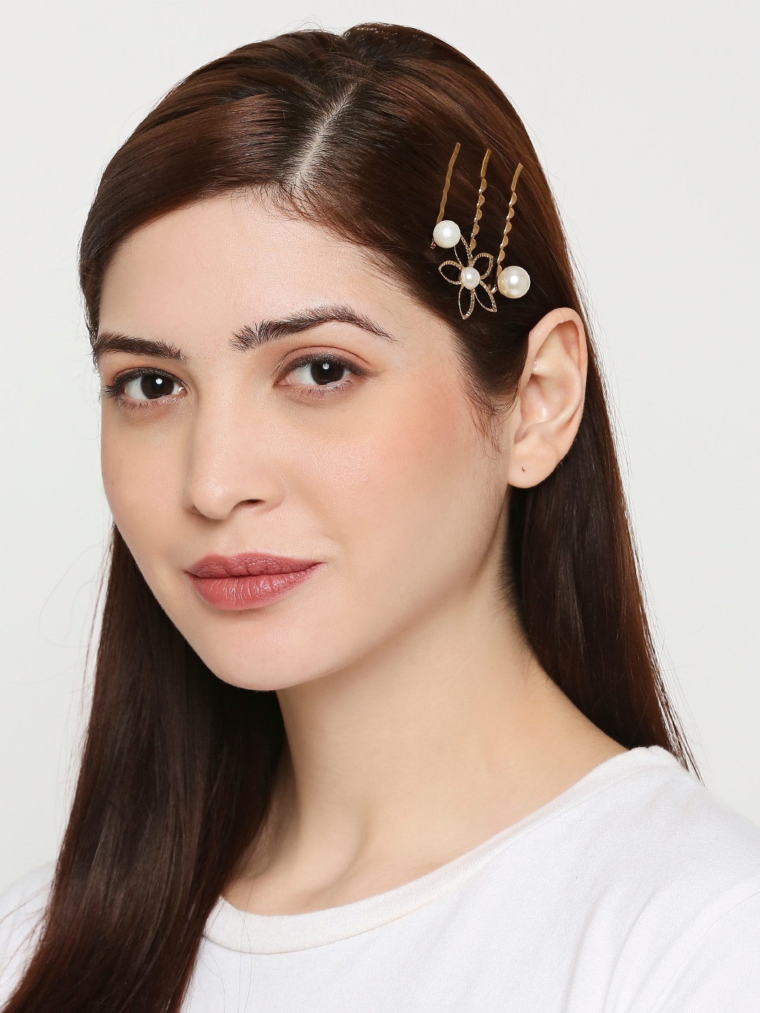 

OOMPH Gold-Toned & Off-White Set of 3 Beaded Bobby Pins