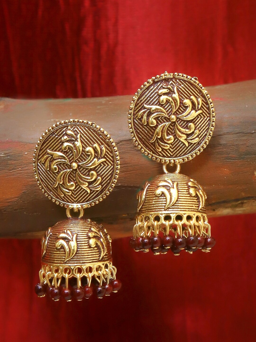 

Crunchy Fashion Gold-Plated Handcrafted Shaped Jhumkas