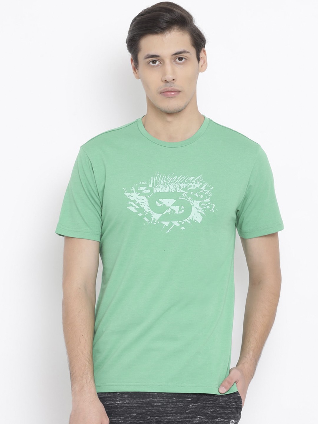 

Spolei Men Green Printed Round Neck T-shirt