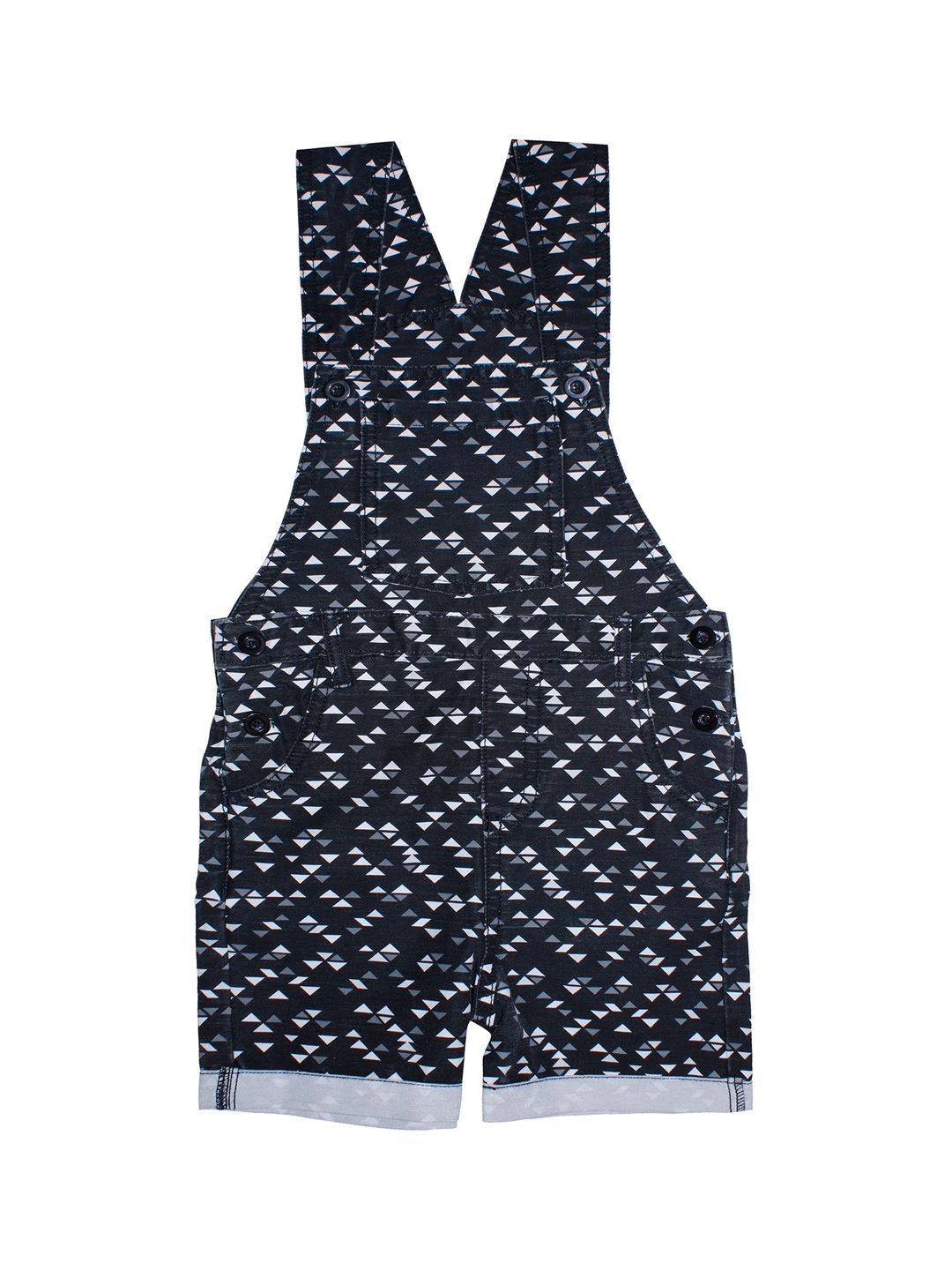 

KiddoPanti Boys Charcoal Grey & White Printed Denim Dungarees