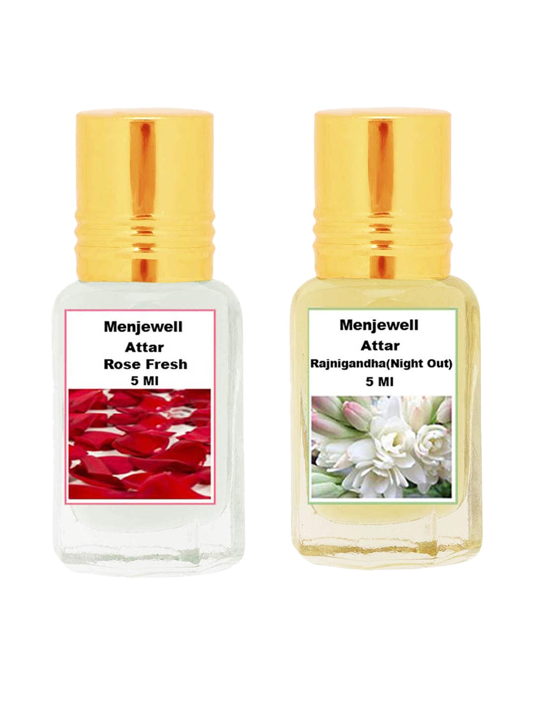 Menjewell Rose Fresh & Rajnigandha 5ml Pack of 2 Attar, Yellow