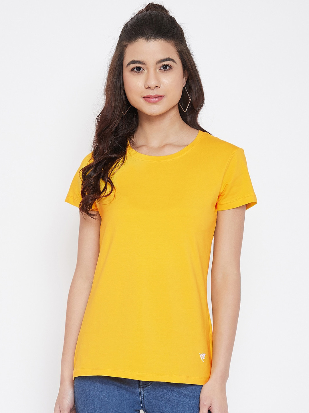 

Camey Women Yellow Solid Round Neck T-shirt