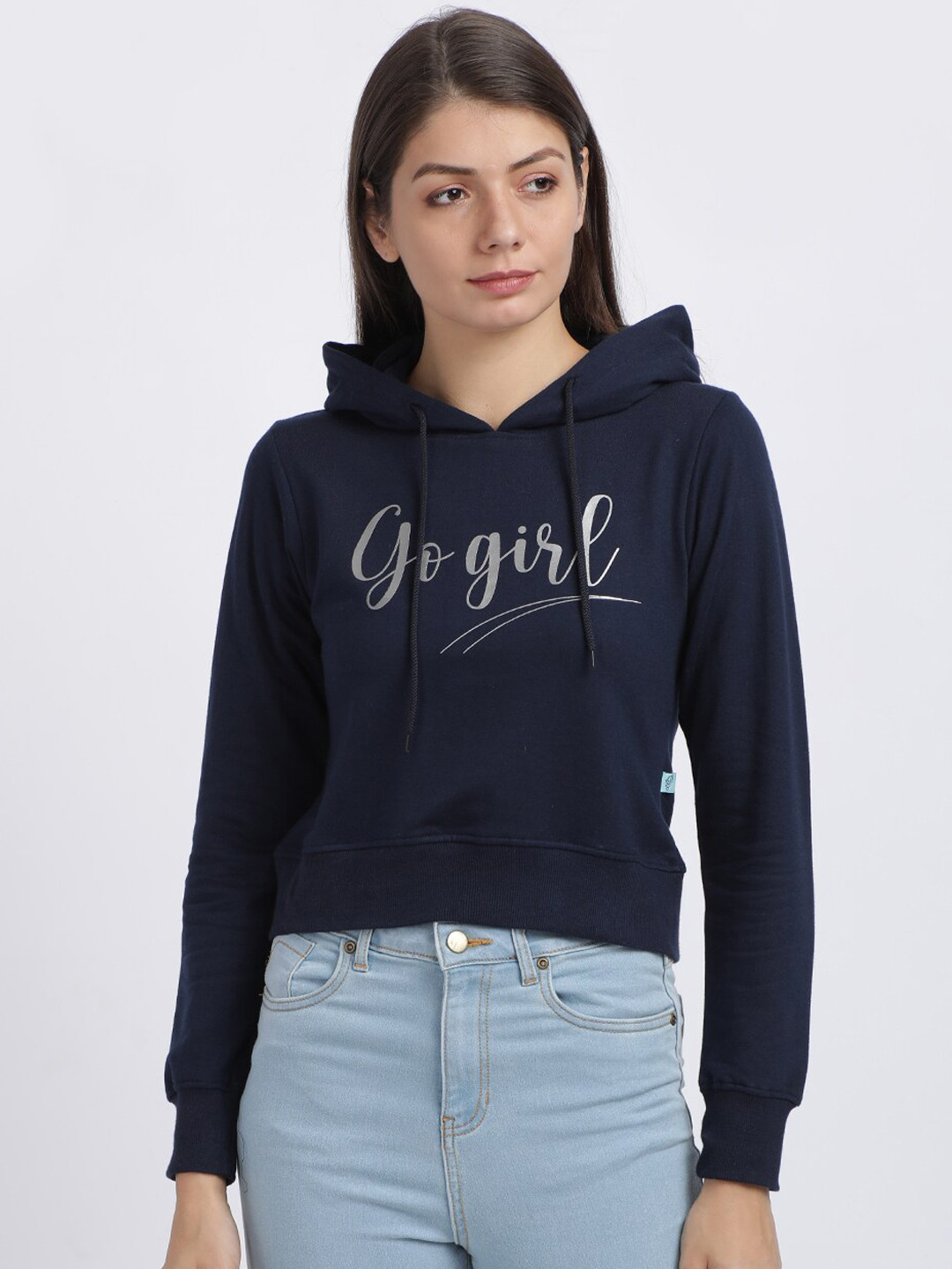 

BEVERLY BLUES Women Navy Blue Printed Hooded Sweatshirt