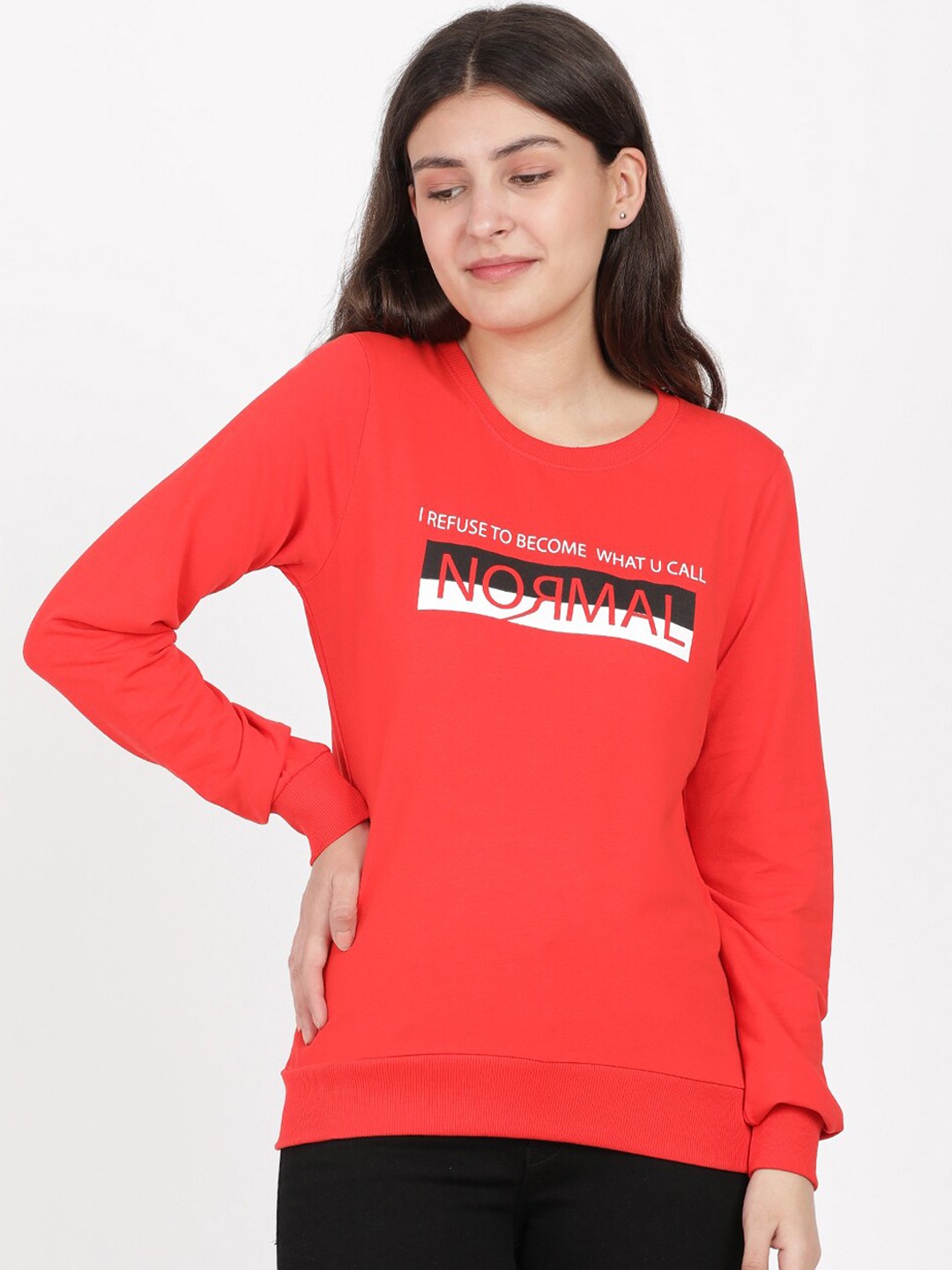 

BEVERLY BLUES Women Red Solid Sweatshirt